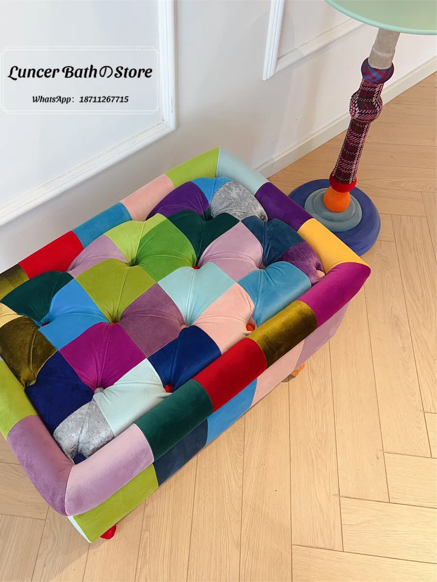 Gaiya European modern simple embroidery splicing footstool living room shoe changing stool sofa stool foot pedal