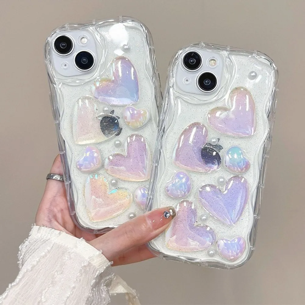 

Корейский чехол для телефона Laser 3D Love Heart для iPhone 16, 15, 14, 13, 12, 11 Pro Max X XS Max XR Girl, эпоксидные блестящие прозрачные мягкие чехлы