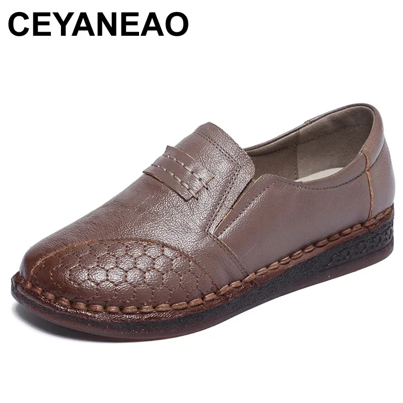 

CEYANEAO Fashion Women Shoes Genuine Leather Loafers Women Casual Mother Soft Comfortable Flat Shoe Women Flats Non-slip 42