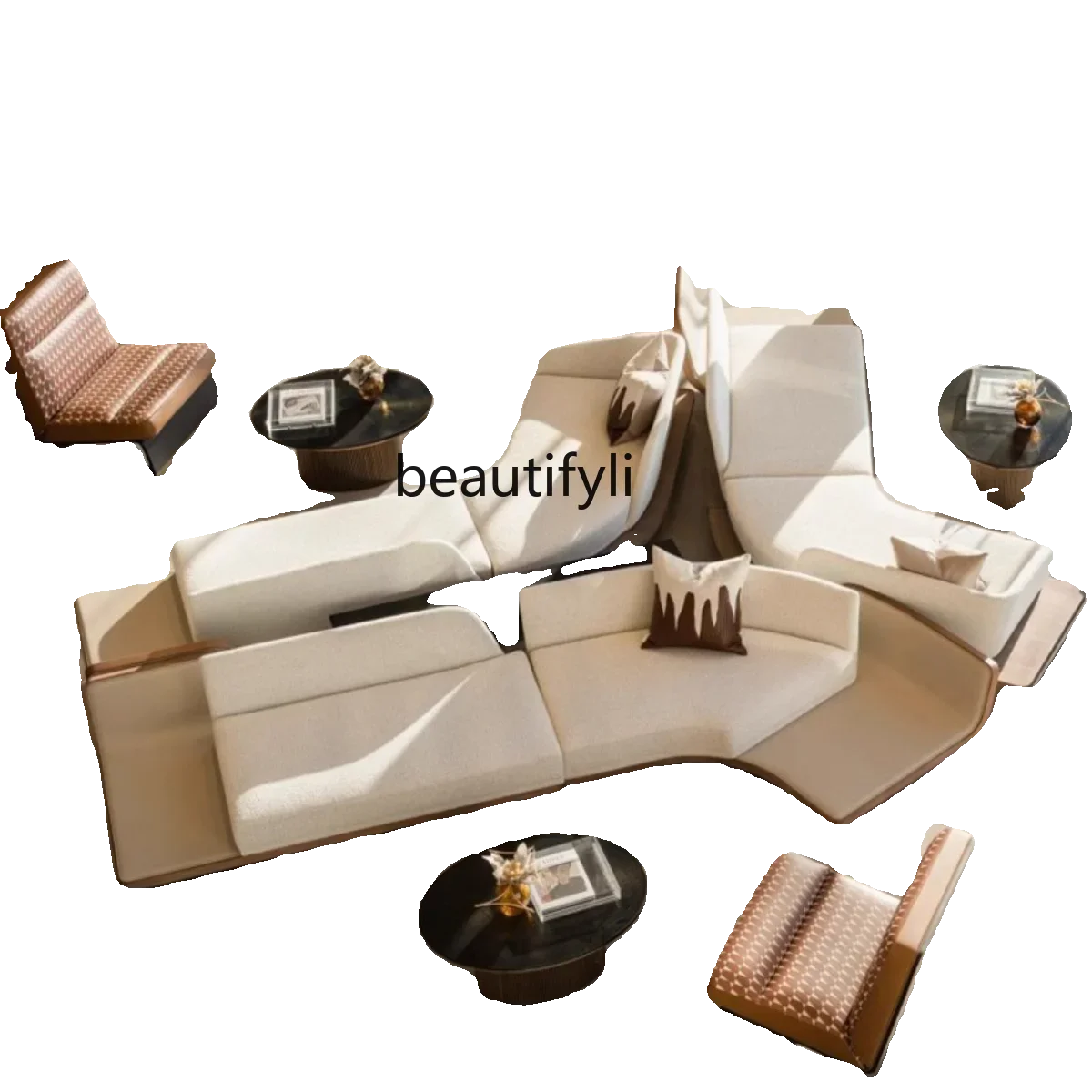 

14 Sales Department Curved Sofa Customized High-End Hotel Club 4S Store Medical Beauty Salon Rest Reception Negotiation Sofa