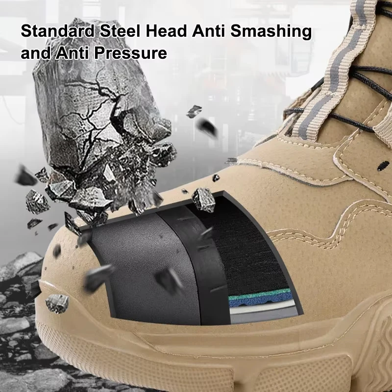 Men Work Boots Protective  Sneakers Shoes Men Rotating Button Anti-Smash Anti-puncture Steel toe work Safety Shoes