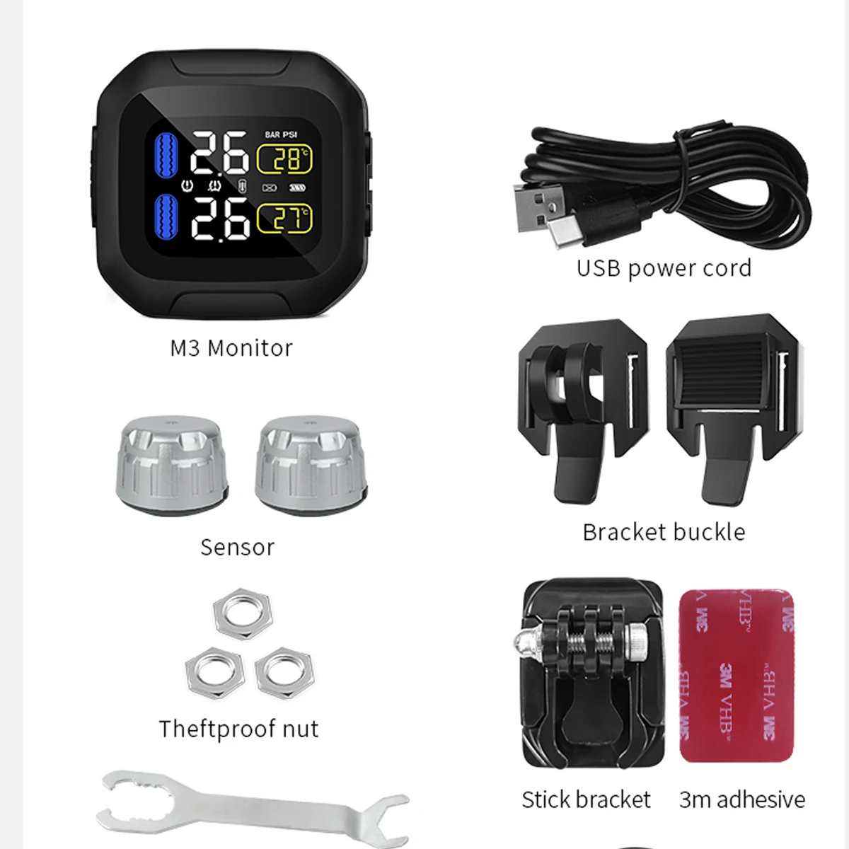 Motorcycle Tire Alarm 2 External Sensor Moto TPMS System External Digital LCD Monitor Safety Alarm