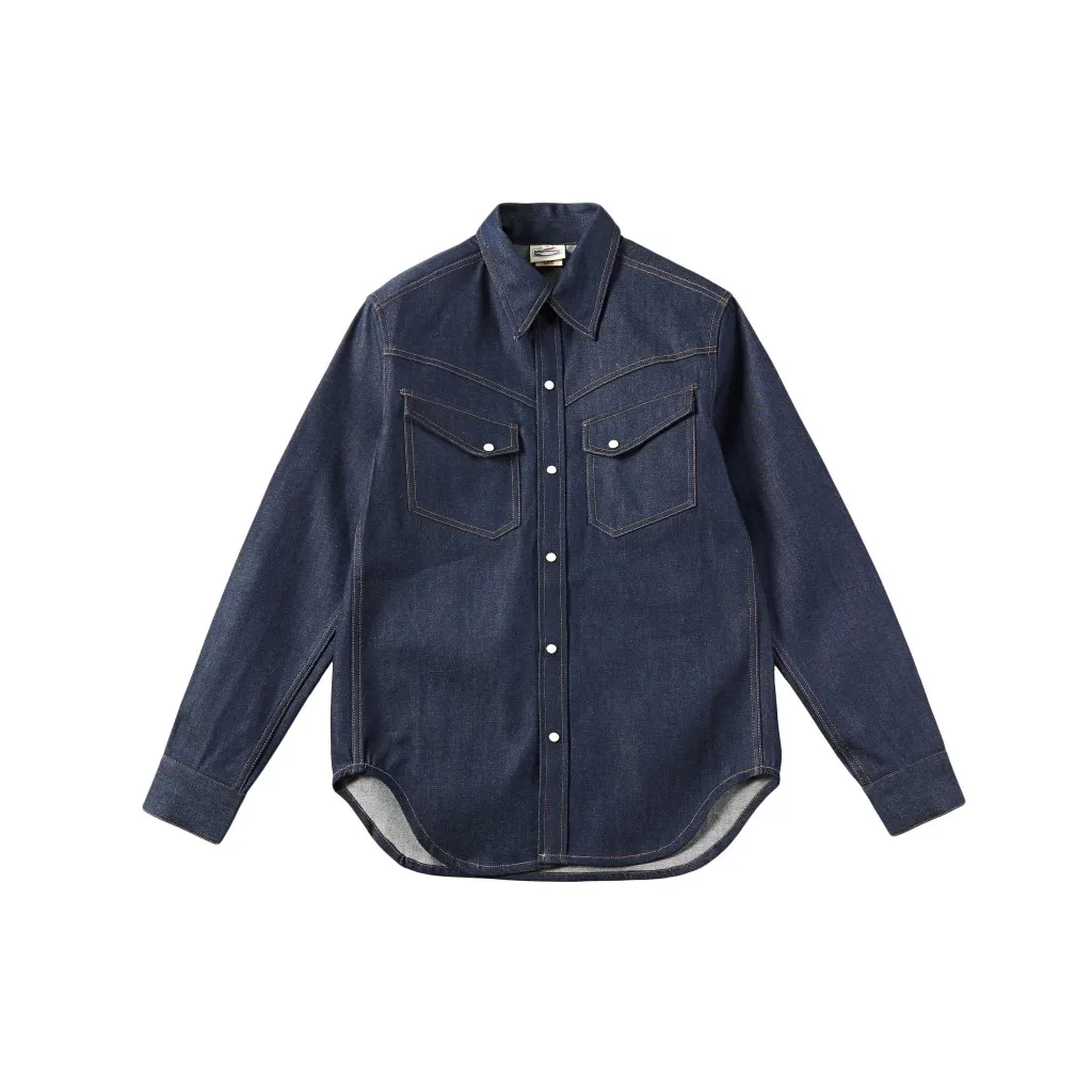 

Ace Float Life ex Western Sle Long Sve Cotton Denim irt White Ear Classic Blue Thiened Autumn Spring Summer