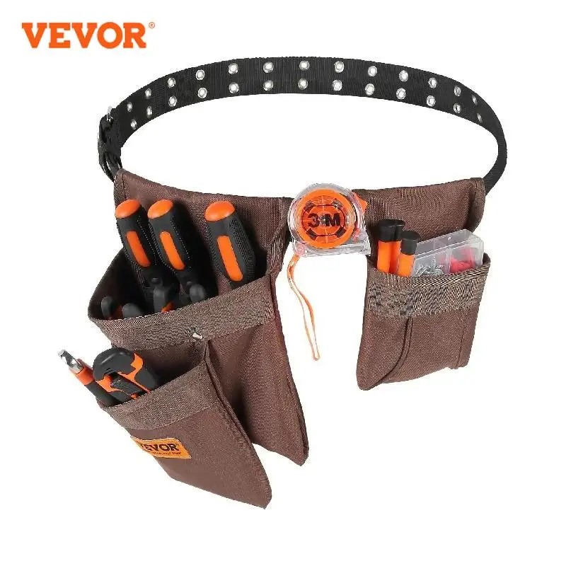 VEVOR 13 Pockets Electrician Waist Tool Bag Belt Polyester Tool Pouch Utility Kits Holder Adjusts from 29in to 54in for Hardware