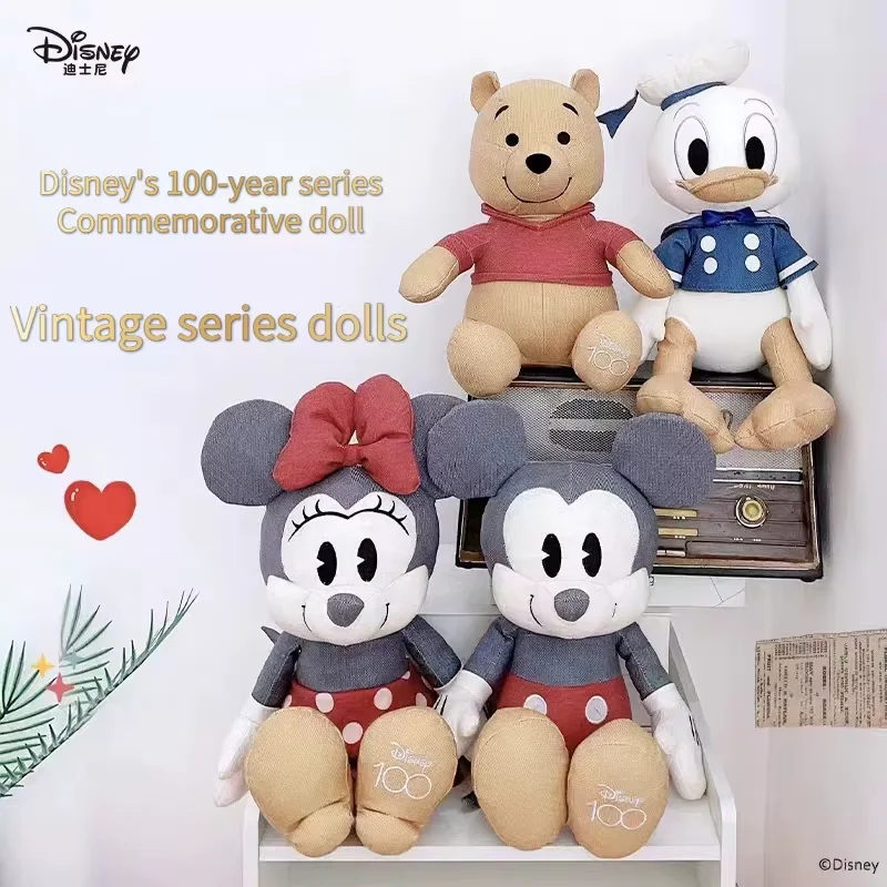 22/30/45CM Disney Centennial Vintage Mickey Minnie Mouse Plush Doll Winnie The Pooh Retro Edition Holiday Gifts Clearance Anime