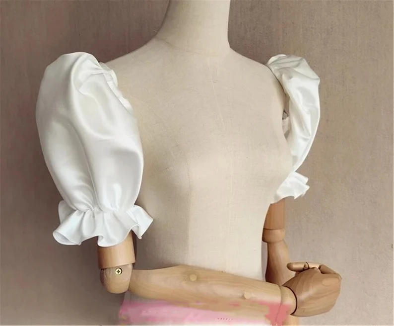 

Puffy Wedding Short Sleeves Satin Removable Bride Gloves Formal Party Sleeve Women Bridal Accessory