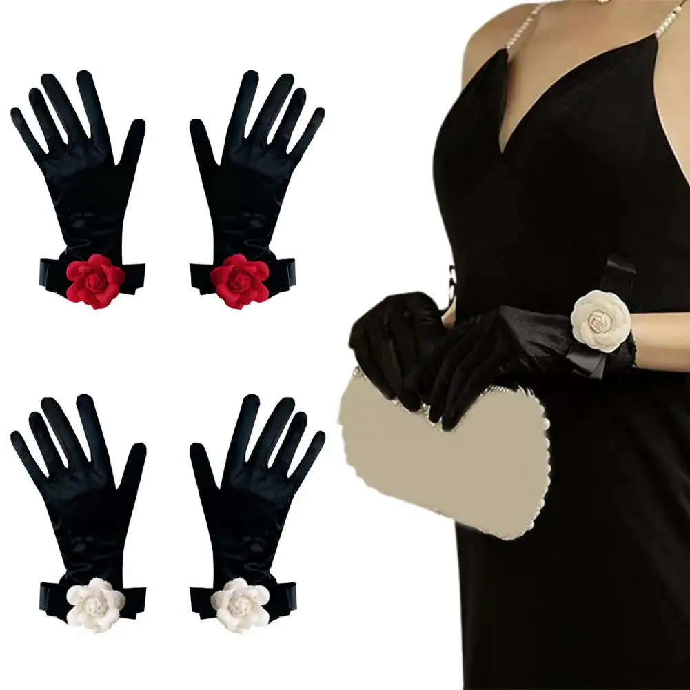 

Аксессуары для свадебного платья, женские бархатные перчатки, бархатные перчатки в винтажном стиле с цветами на запястье для свадебных вечеринок, черные в стиле ретро