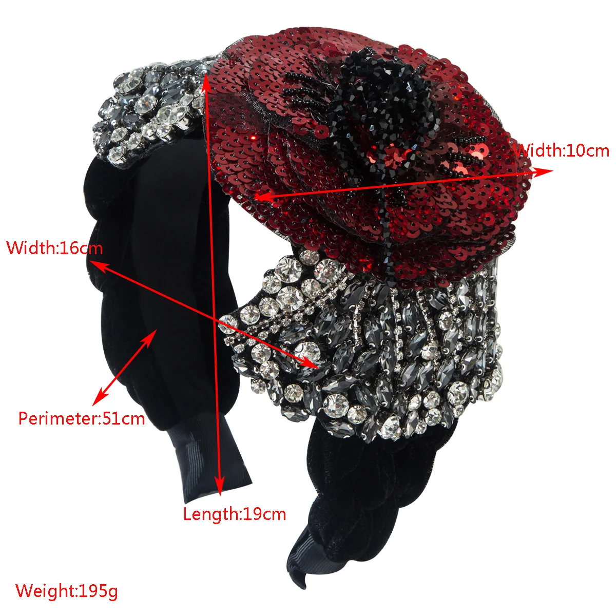 Flannel woven exaggerated headband full diamond bow sequined rose headband light luxury gorgeous ball hair accessories