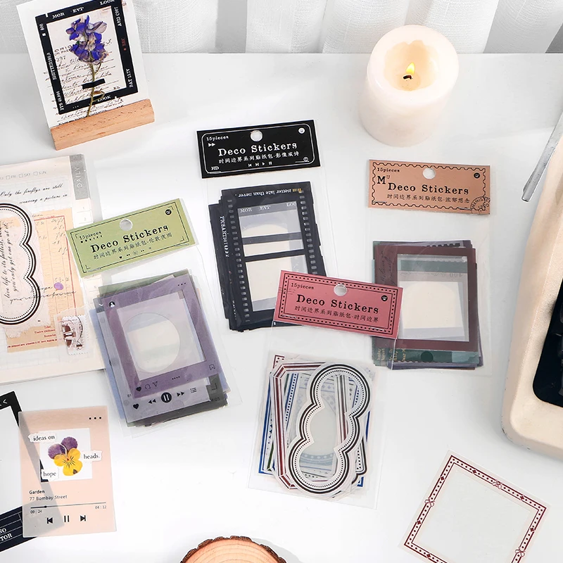 15 sztuk INS ramka foliowa pakiet naklejek PET DIY pamiętnik przezroczysta ramka na zdjęcia naklejki etykiety dekoracyjne naklejka Album Scrapbooking