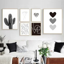 Canvas Painting Cactus Love Hearts Black And White Wall Posters And Prints Minimalist Decor For Modern Nordic Decoration Home