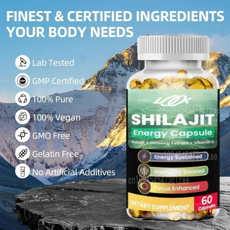 Shilajit Capsules Contain Natural Humic Acid and 85+minerals, Taurine, Vitamins - Energy, Immunity, and Energy Health Support