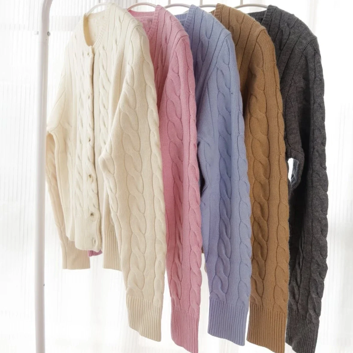 Women's Cardigan Old Money Style Sweater Autumn/Winter 100% Cotton Knitted Cardigan Soft Breathable Top