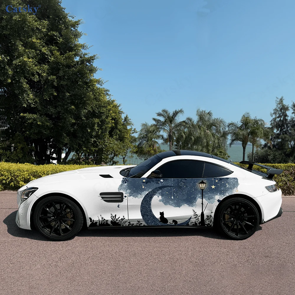 

Street Lamp Grass Cat Moon Car Side Sticker Decor,PVC Waterproof Scratch Resistant Decal,Car Protection,Auto Accessories Gift