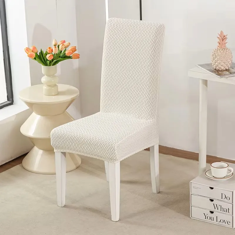 Long Checkered Jacquard Chair Cushion Cover, Solid Color Elastic Chair Cover Household Dining Chair Cover