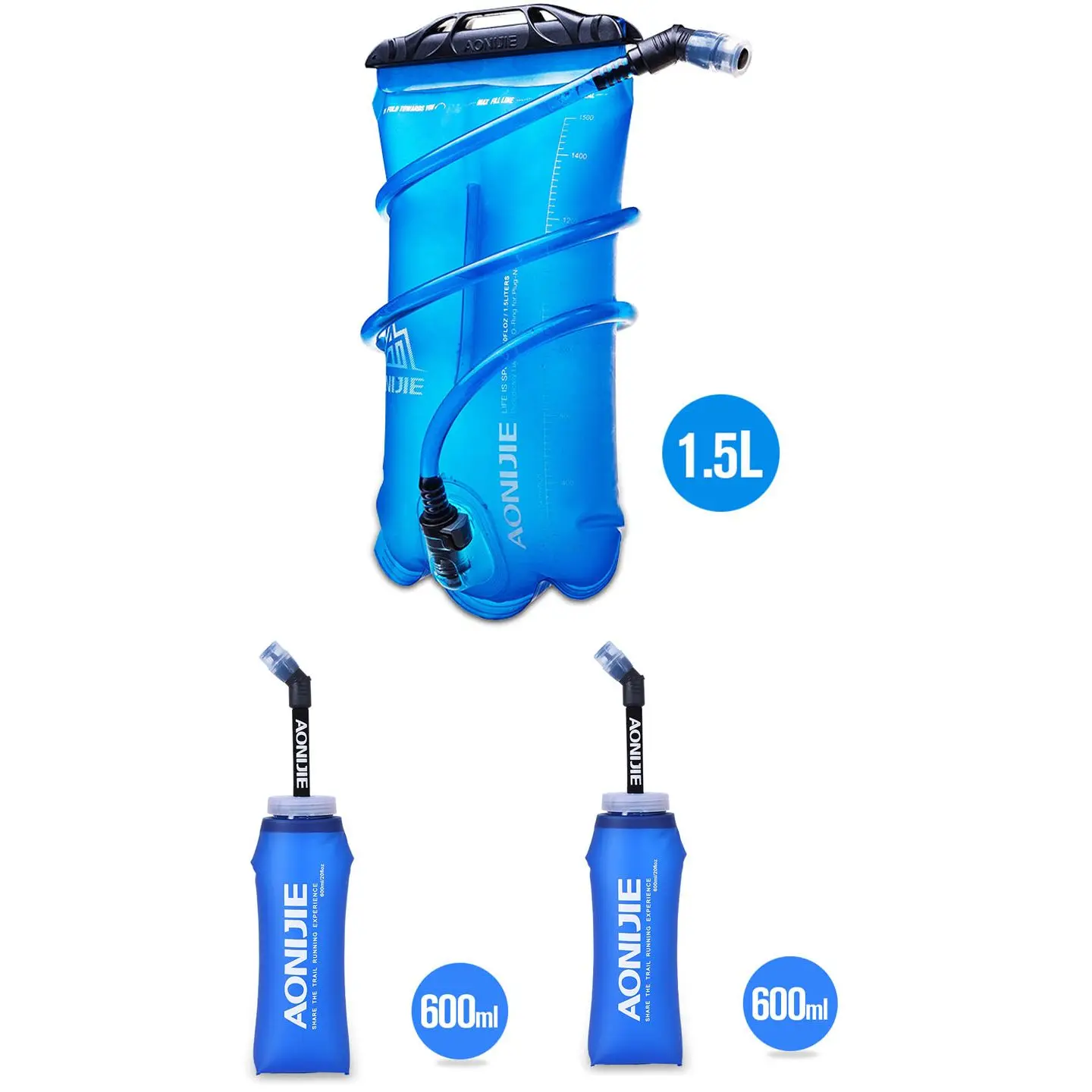 AONIJIE 500ML 600ML Water Bottle 1.5L Water Bladder Set BPA Free For AONIJIE Backpack Vest