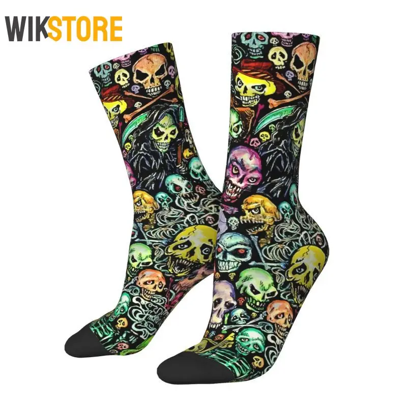 

Horror Skeleton Skull Men Women Crew Socks Unisex Fashion Halloween Macabre Art Dress Socks Breathable Basketball Socks