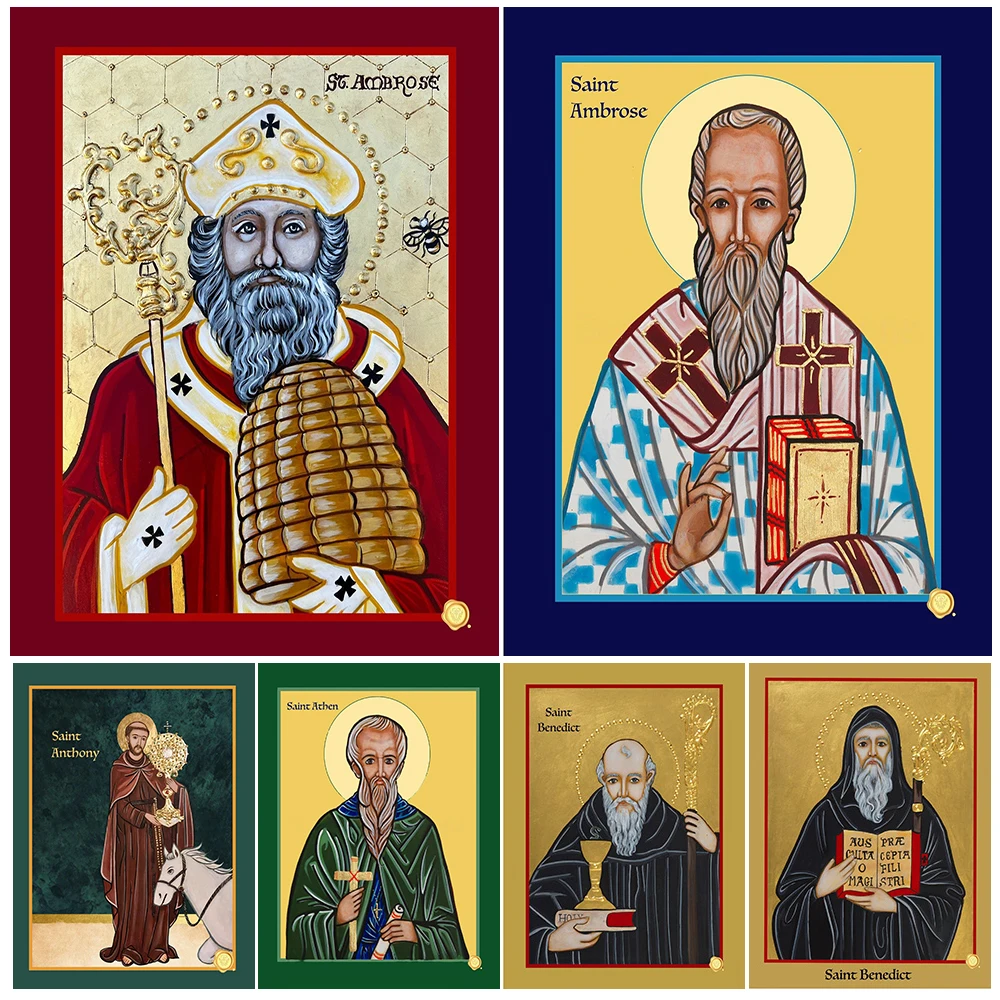 

Saint Joseph And Baby Jesus Vintage Wall Art Saint Ambrose,Saint Athen,Saint Faustina And The Holy Angels Art Poster Print Decor