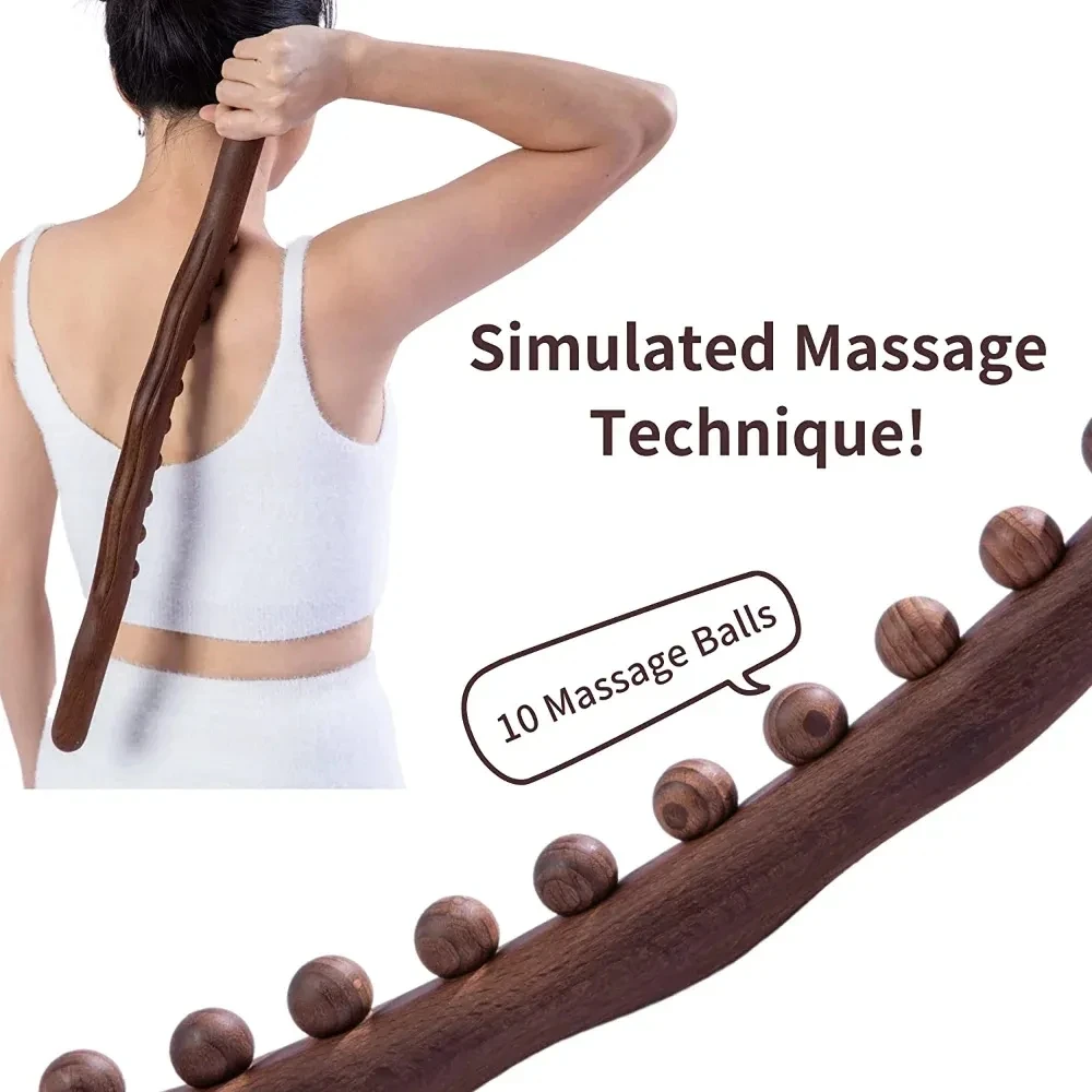 

20 Beads Universal Back Massage Tendons Beech Wood Scraping Stick Point Treatment Guasha Relax Therapy Tool Abdominal Massager