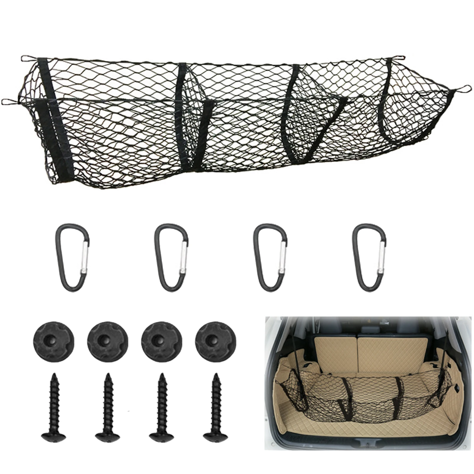 Cargo Net with Hooks, Truck Storage Three Pockets Luggage Cargo Organizer Storage Net Heavy Cargo Net Car, SUV