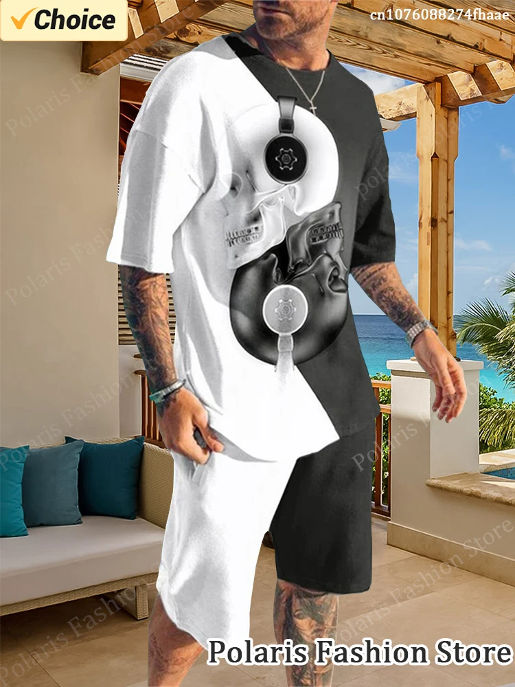 2 toni tuta da uomo Set T-Shirt manica corta pantaloncini da spiaggia 2 pezzi tuta oversize Rock Sportwear abiti abbigliamento maschile HIip Hop