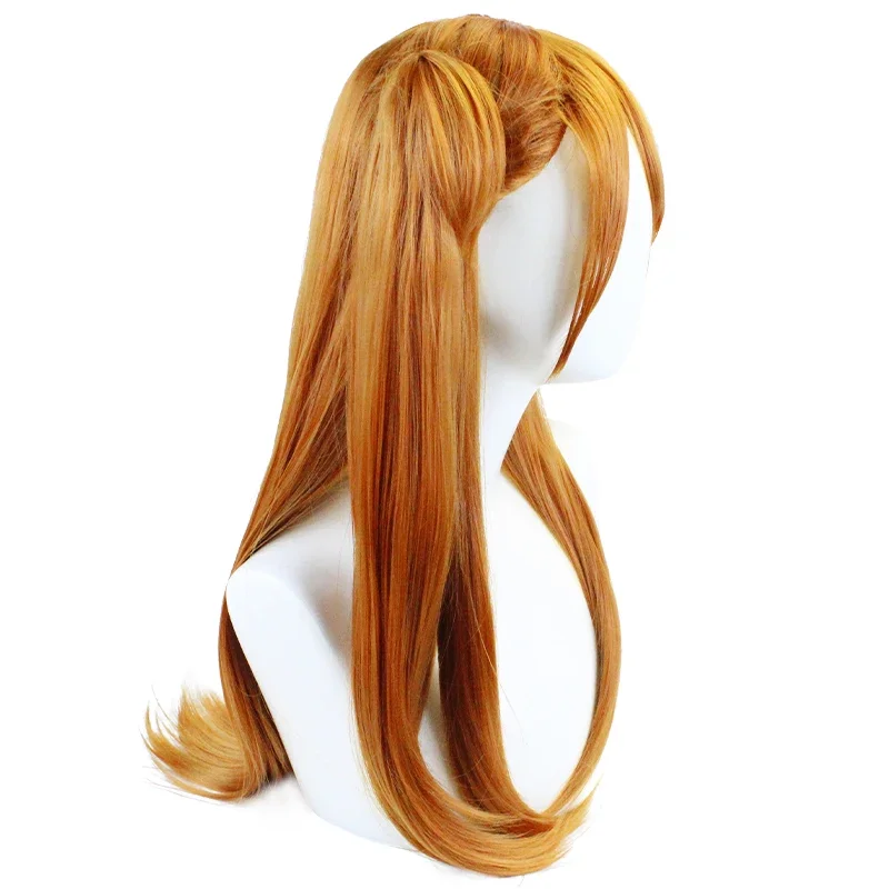 Lolita EVA Asuka Long Orange Langley Soryu Straight Cosplay Hair Wigs With 2 Ponytail