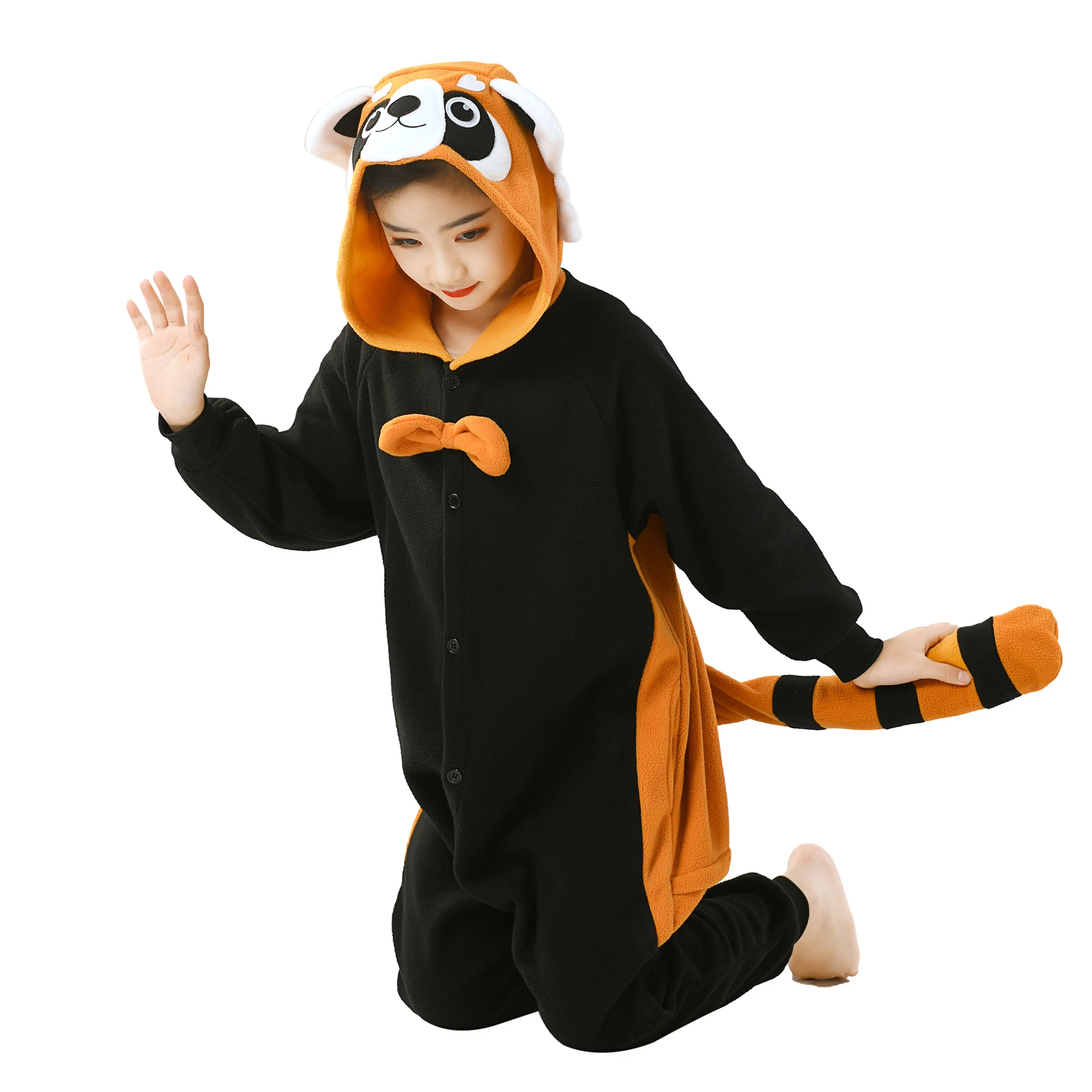 Red Panda Costumes For Kids Unisex Winter Soft Hooded One-piece Pajamas Halloween Christmas Animals Cosplay Sleepwear Jumpsuit