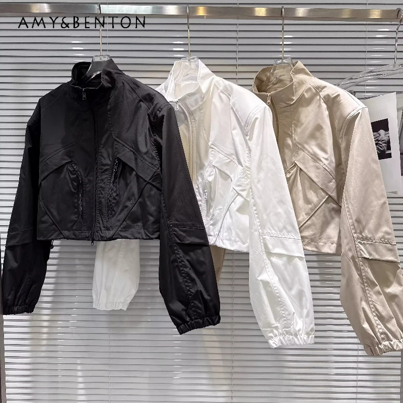 

2026 Spring New Zipper Pocket Stand-up Collar Women's Short Short Jackets Punk Design Sweet Cool Fashion Versatile Jacket Ladies