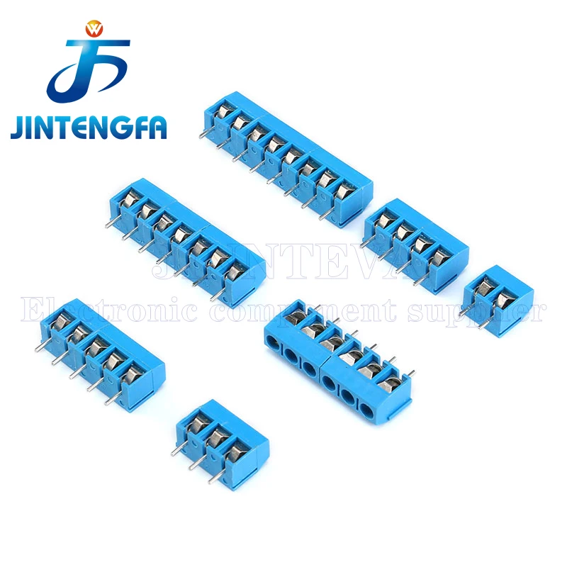 10PCS KF301 2Pin 3Pin 10A 300V Pitch 5.0mm Screw Wire Terminal Block Straight Pin Spliceable Plug-in PCB Cable Connector Blue