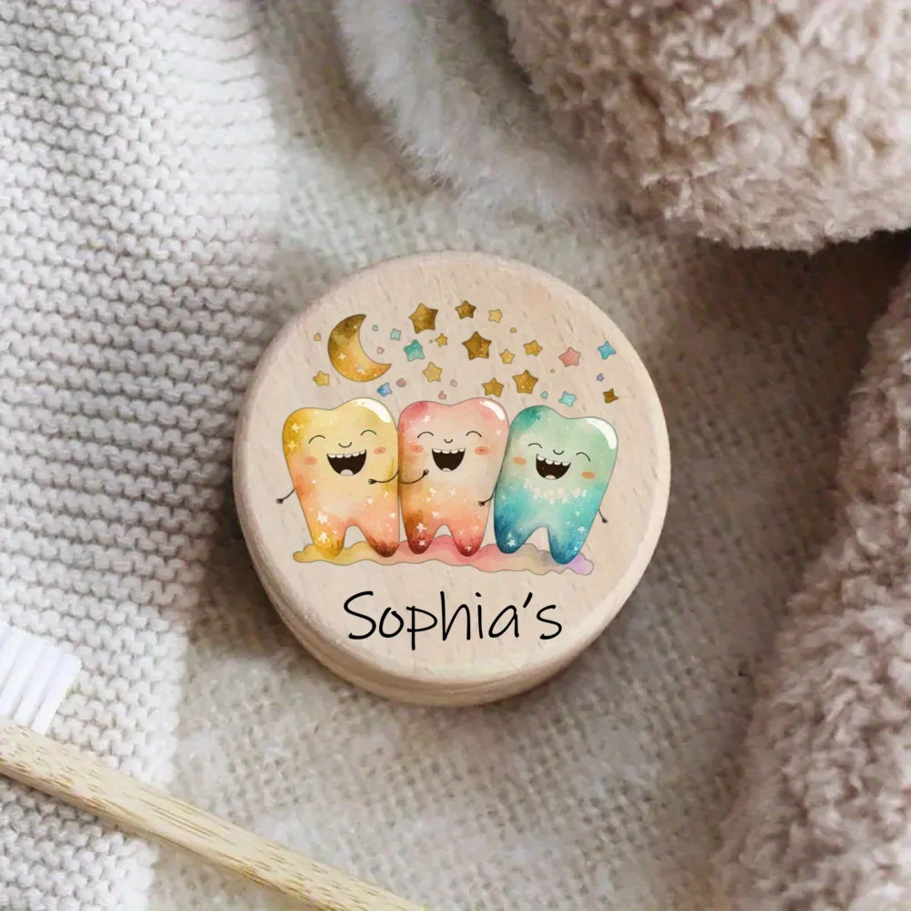 1pc Personalized Tooth Fairy Box with Name Date Wood Teeth Keepsake Storage Box Suitable for Teeth Loss Milestones Name/Date Lab