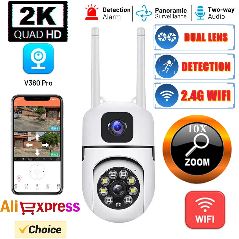 

V380 2K 4MP IP Camera Dual Lens Dual Screen CCTV Security Camera WiFi Home Baby Monitor Auto Tracking Video Surveillance Camera