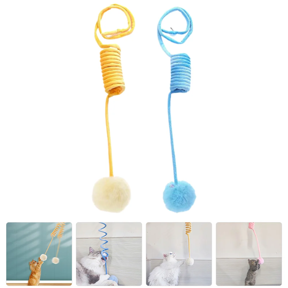 2 Pcs Pet Cat Toy Suction Cup Plush Indoor Teasing Ball Toys for Diversion Chew Supplies