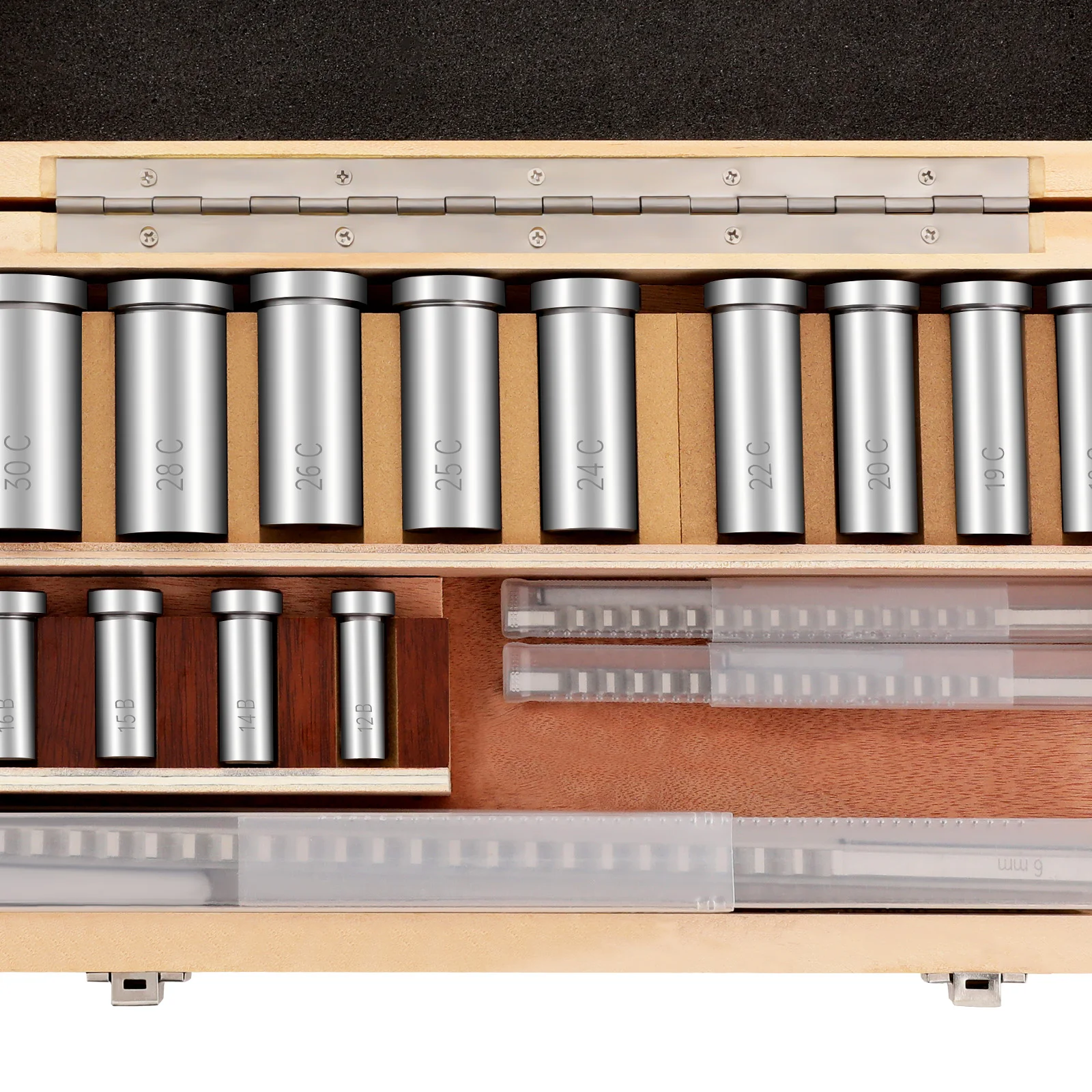 Zestaw 22 szt. wytaczaków do rowków śrubowych z etui, stal szybkotnąca, 4 wytaczaki, 5 podkładek, 13 tulejek, metryczny standard, narzędzie do cięcia rowków śrubowych CNC.