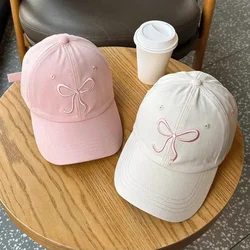 Korean Bow Baseball Cap Women Y2K Pink Bows Hat Summer Adjustable Soft Top Peaked Caps Gorras 야구모자 Hats for Men Gorras Hombre