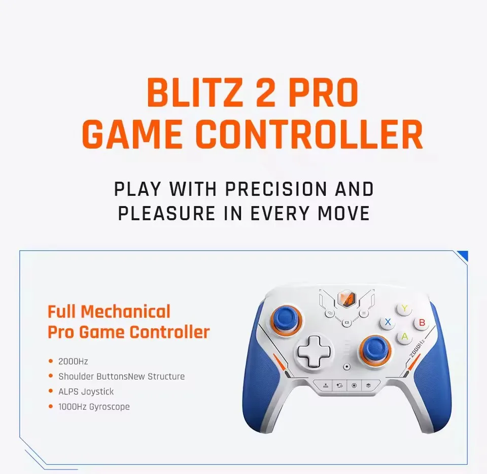 وحدة تحكم لاسلكية BIGBIG Won Blitz 2 Pro معدل إرجاع 2000 هرتز وحدات تحكم حسية جسدية APEX تدعم الكمبيوتر/NS/IOS/Android