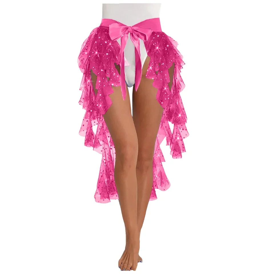 Asymmetric Skirt Belly Dance Skirts For Women Carnival Sequined Skirt Lace Up Strap Belly Dance Scarf Latin Dancer Costume