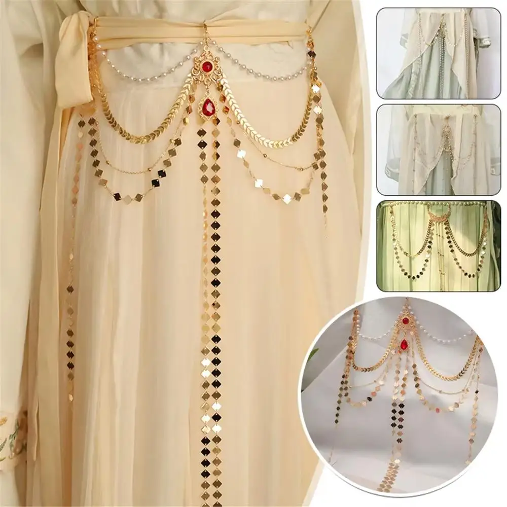 سلسلة خصر هانفو بشرابة طويلة عصرية قابلة للفصل على الطراز الصيني التقليدي سلسلة ضغط من سبيكة لزي هانفو