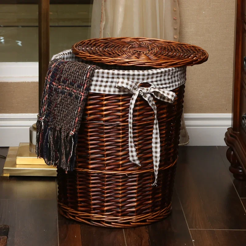 Clothes Storage Basket Hamper Laundry Barrel Rattan Large Clothing Toy Tweezers Household with Cover Discreet Organizer