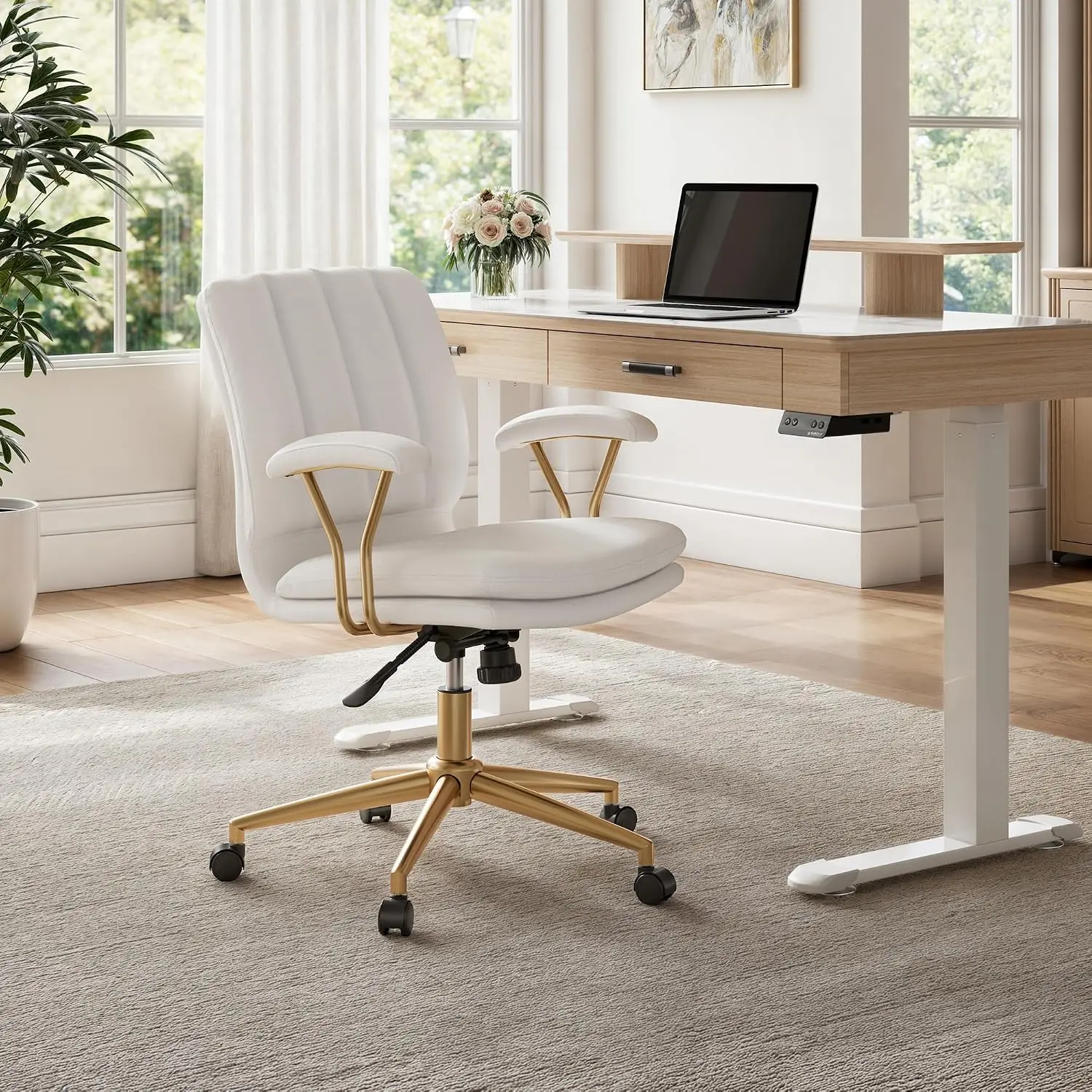 Velvet Office Chair Ergonomic Swivel Desk Chair with Wheels, Wide Padded Seat 360° Rotation for Home Office Bedroom, Customized