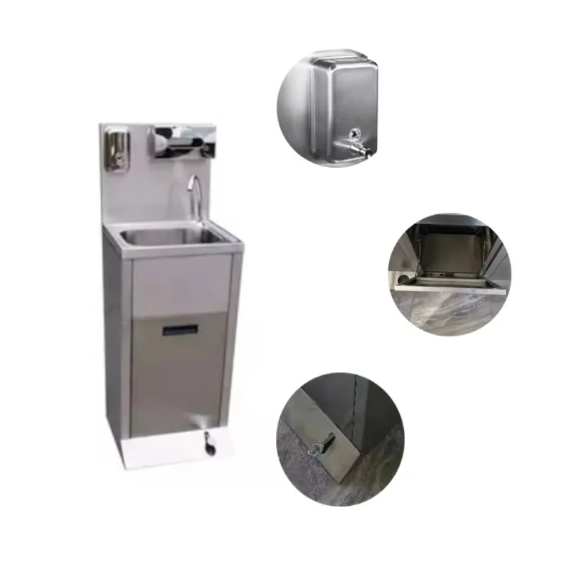 Stainless Steel Hands Free Sinks Pedestal Commercial Touchless Hand Sink Floor Free Standing Foot Operated Hand Wash Basin