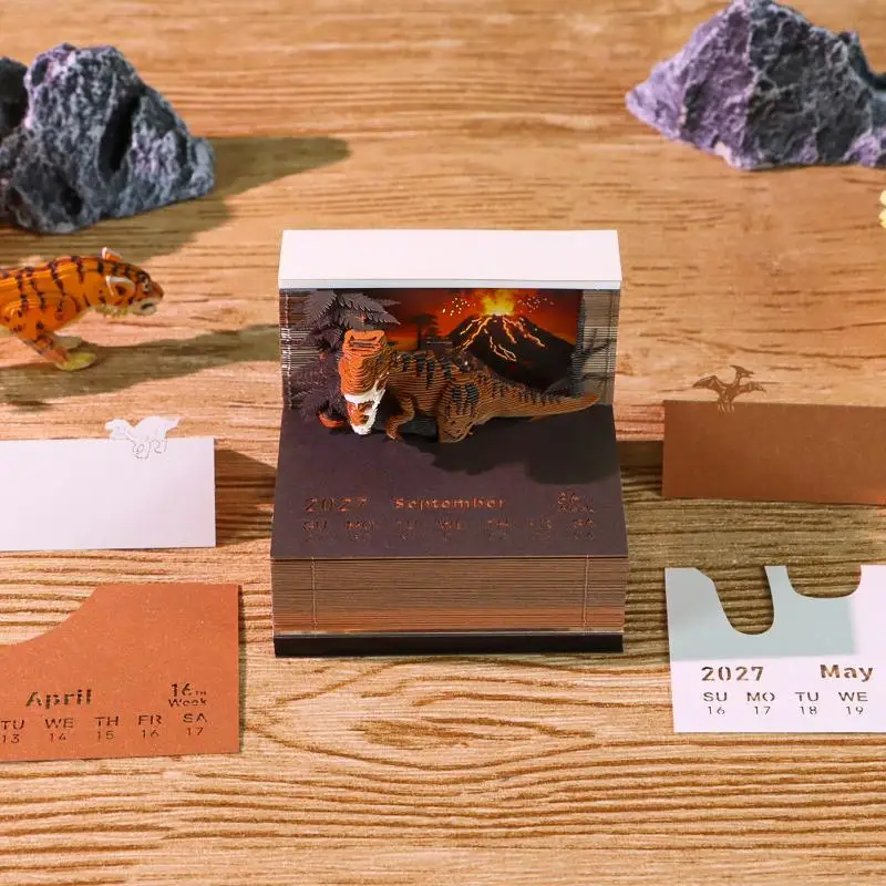 Time Piece Calendar 2027 Desk Calendar With LED Light 3D Tear-away Calendar Paper Carving Art Memo Pad Notepad Gift For Christma