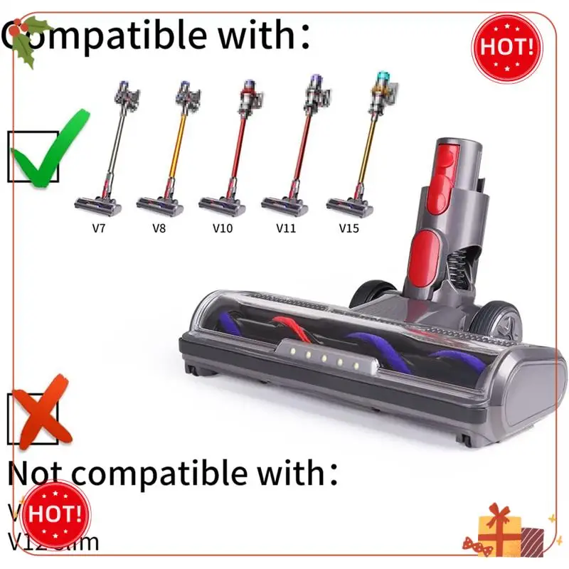 ABLE-Brush Head For Dyson V7 V8 V10 V11 V15 Vacuum Cleaner Floor Nozzle With Front Lights For Hard Floors And Carpet