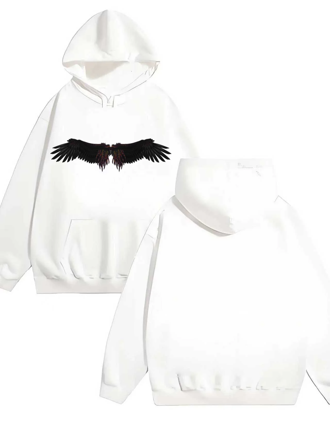 

2025 новая мужская и женская модная свободная толстовка с капюшоном 330G для тяжелых условий эксплуатации с принтами крыльев.