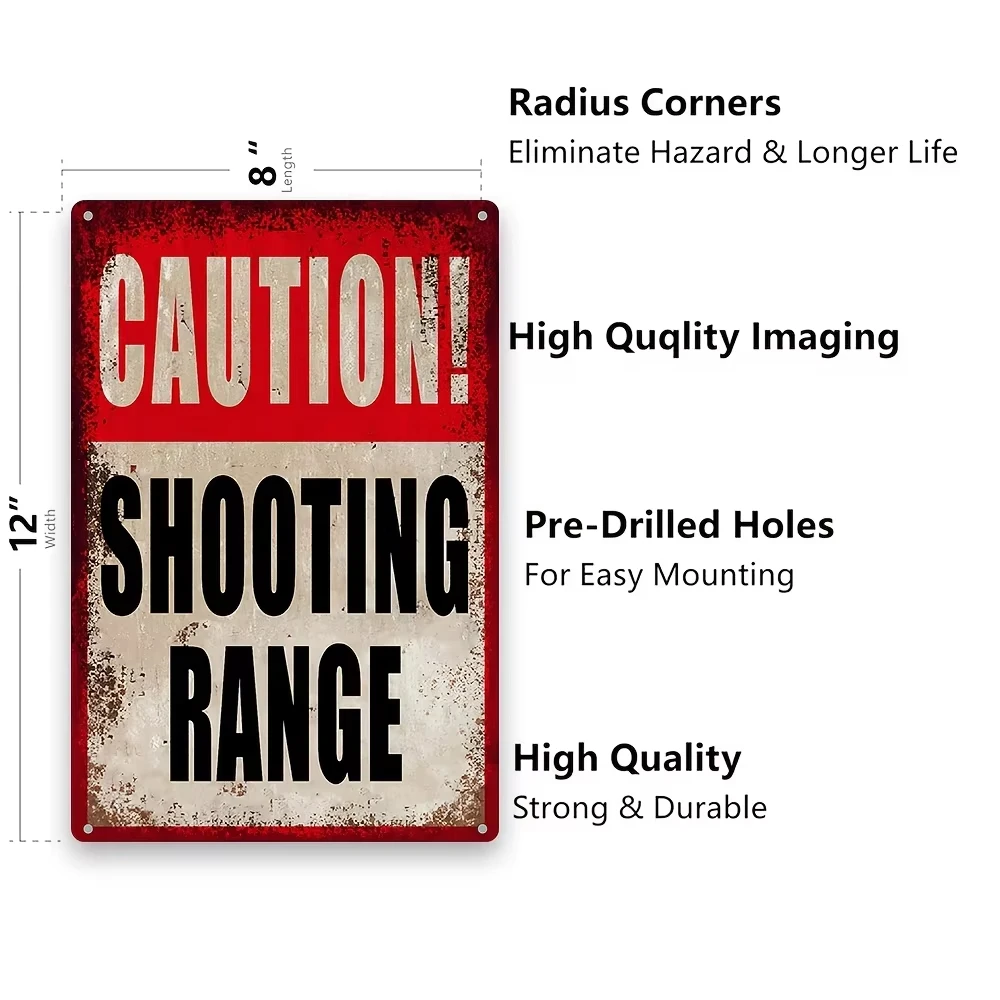 Durable Waterproof Iron Metal Shooting Range Sign, 8x12 Inches (30X20cm) Wall Decor