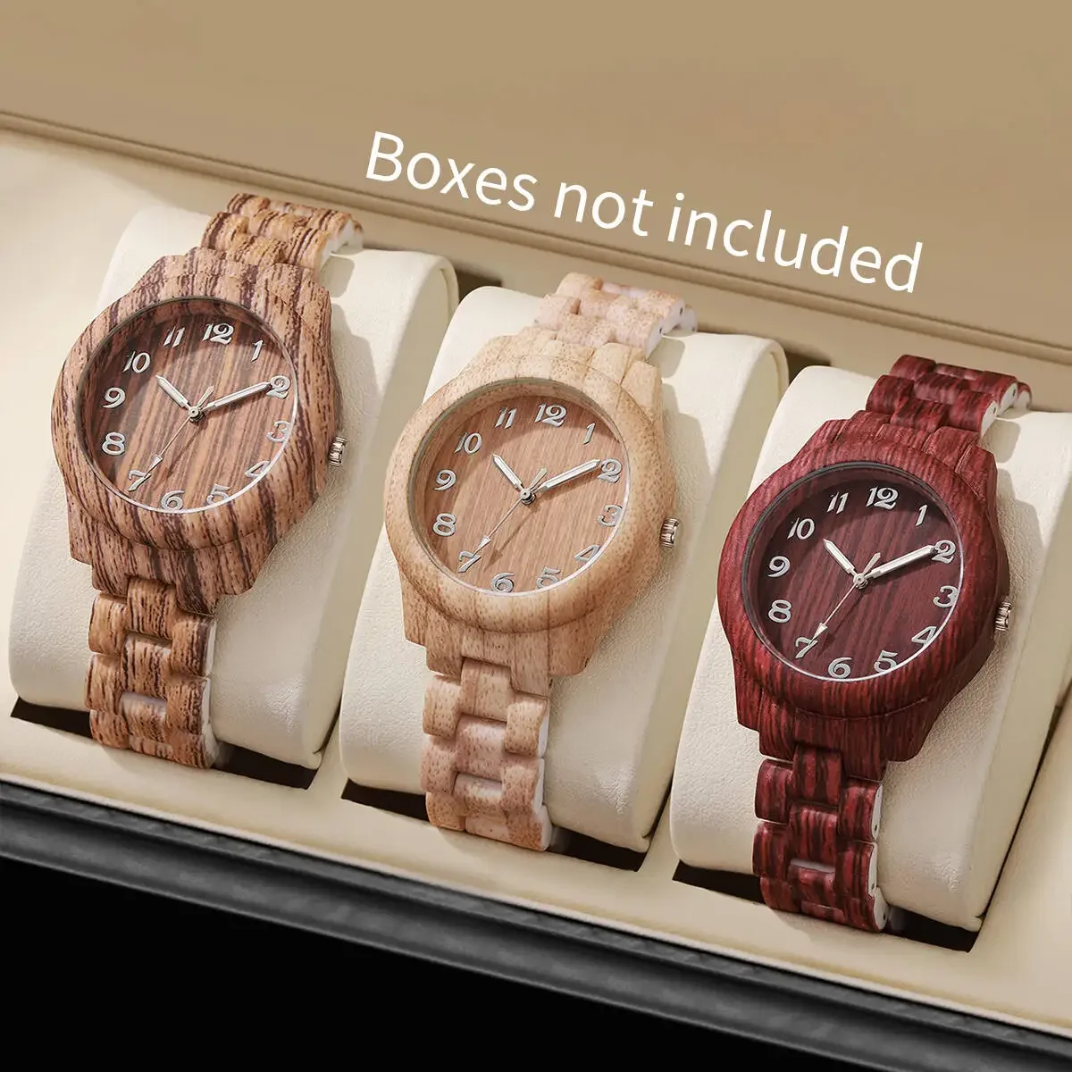 3PCS/Set Fashion Arabic Dial Women Watches Casual Wooden Pattern Plastic Band Quartz Watch Reloj Mujer（Without Box）
