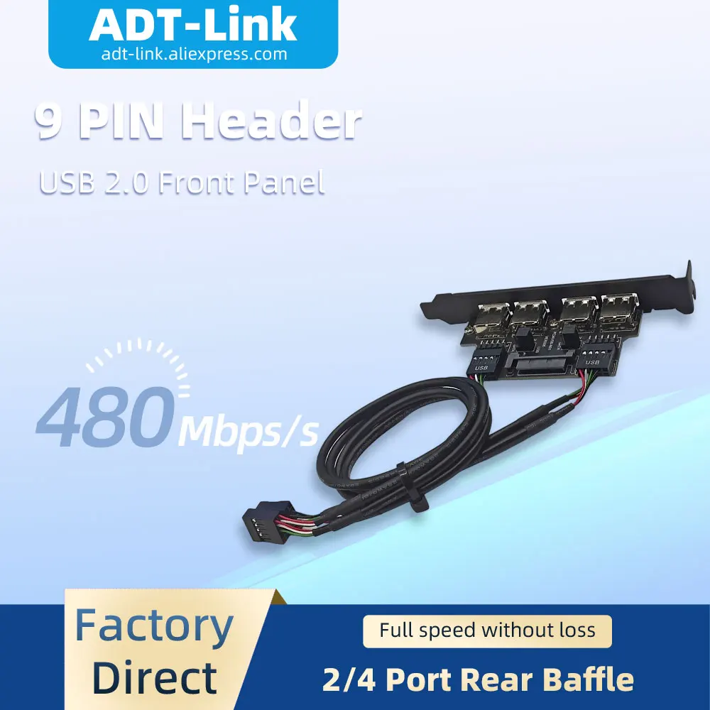 Desktop Motherboard 9PIN USB2.0 Extension Cable 2Port 4Port Chassis Rear Baffle Panel Wire Enhanced Power Taking Interface Cable