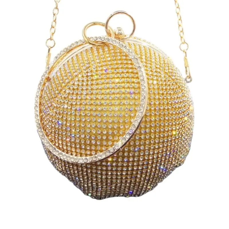 Golden Rhinestone Handbag Ball Diamond Dinner Party Bag Evening Shoulder Bag Bridal Handbag Handheld Bag Women's Crossbody Bag