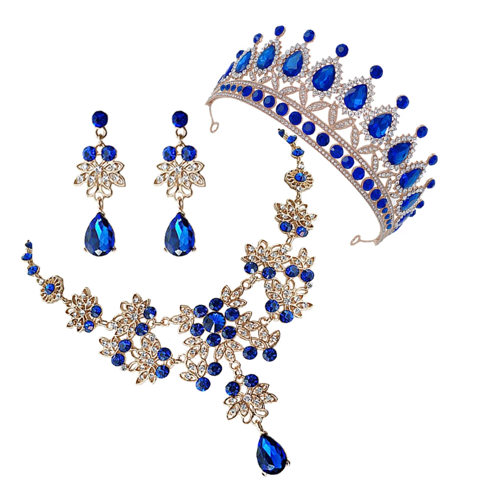 

1Set Wedding Dress Accessories Rhinestone Crown Necklace Earrings Party Jewelry Set for Bride Prom Anniversary Birthday Gift