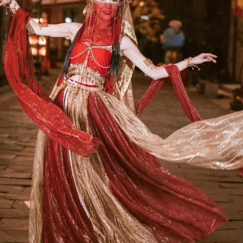 Dunhuang Feitian Chinese Ancient Style Exotic Hanfu Women Are Elegant Noble Charming Indian Dance Costumes Photo Shooting Suit