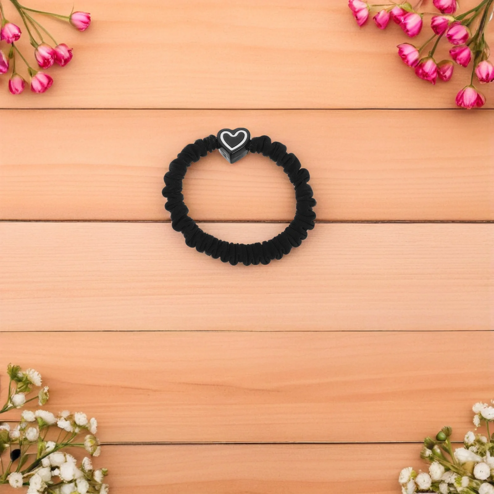 5 قطعة تصميم القلب مرونة عالية العلاقات الشعر Scrunchies للنساء الفتيات أصحاب ذيل حصان أسود لا ضرر اكسسوارات التصميم