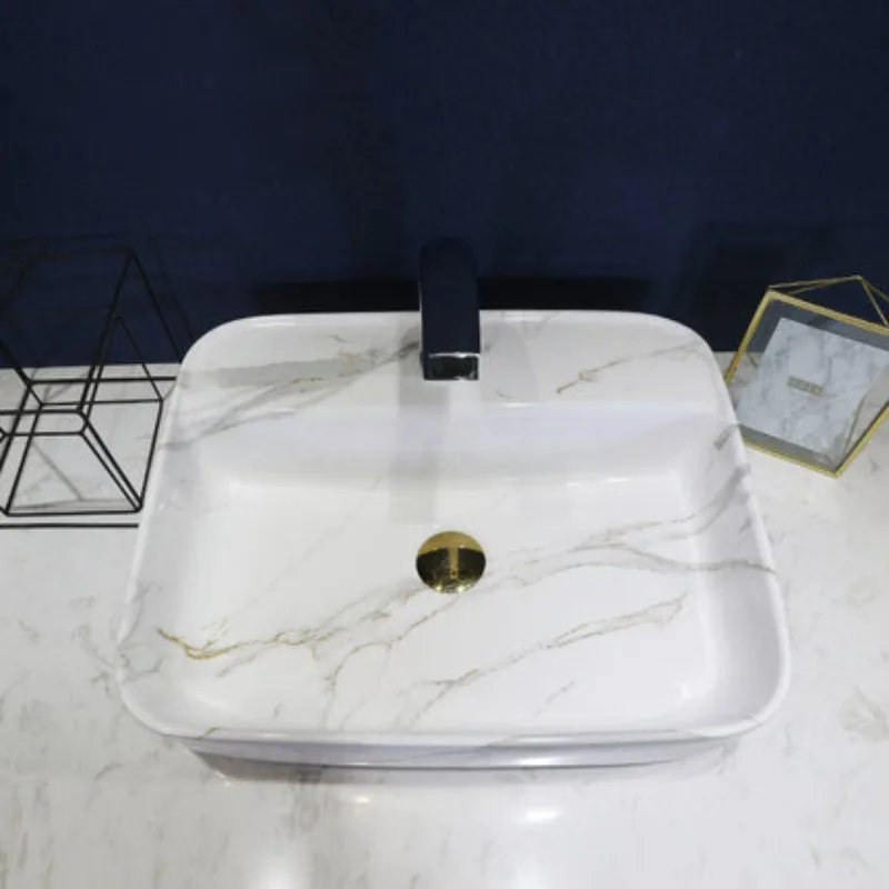 Art Washbasin Modern Green Marble Pattern Washbasin Bathroom Washbasin Basin Top Basin European And American Style